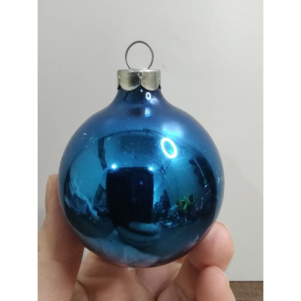Vintage Mercury Glass Christmas Ornament Lot Of 6 Shiny Blue Silver  B3